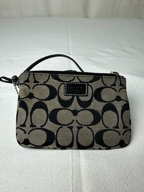 Coach Beige and Black Signature Canvas Wristlet
